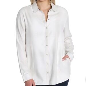 JACHS Girlfriend Women’s S White Button Down Flannel Shirt with pockets NWT